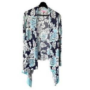 Lilly Pulitzer First Impressions Blue Floral Waterfall Open Front Cardigan